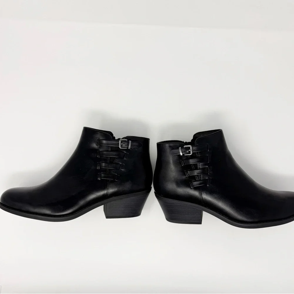 Frye & Co Boden Black Ankle Booties Women’s 9M Block Heel Side Zip Buckle Boots